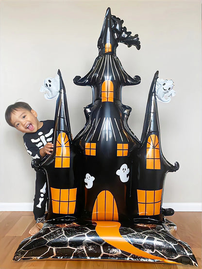 1pc Halloween 58-inch super-large haunted house castle standing aluminum foil balloon, horror Halloween, haunted house party