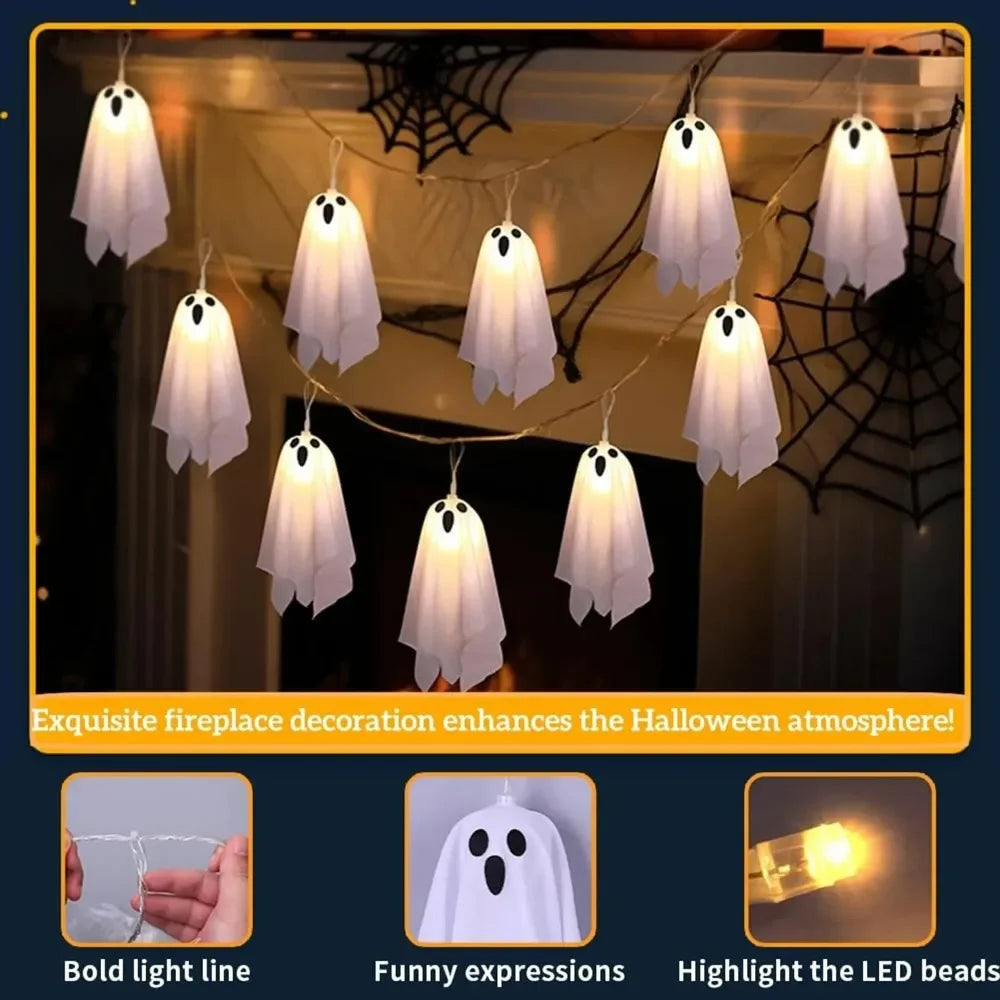 10 Ghost String Lights – Waterproof 8 Modes Halloween Decor