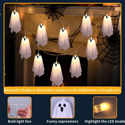10 Ghost String Lights – Waterproof 8 Modes Halloween Decor
