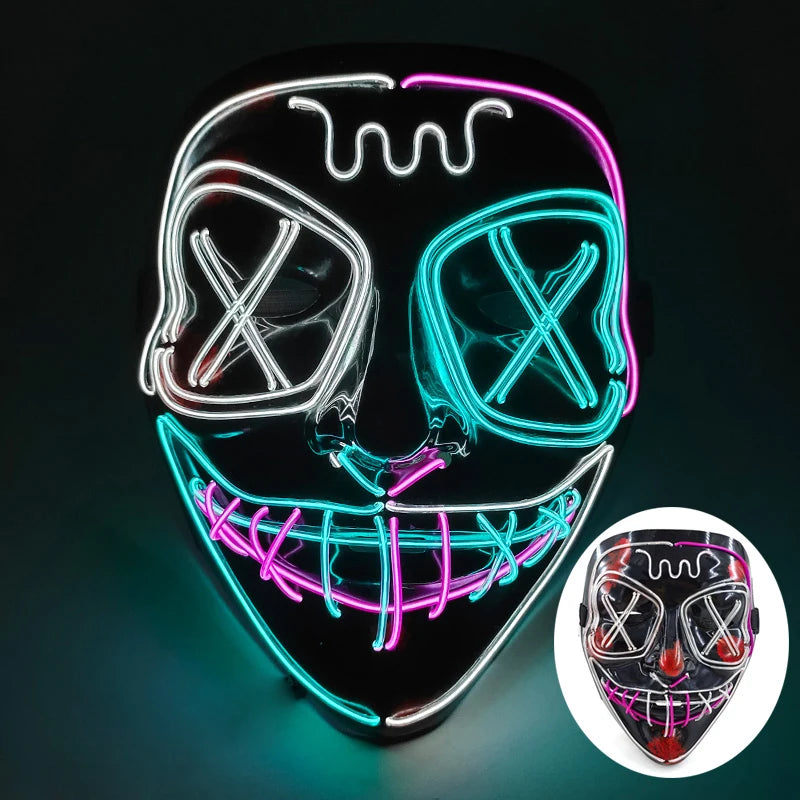 Glowing LED Purge Mask – Wireless Luminous Party Headgear with Flashing Modes for Festivals & Halloween