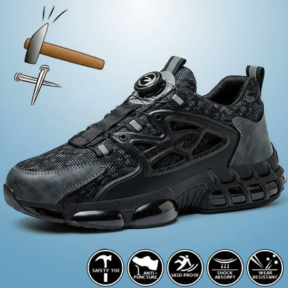 Mens Rotating Button Steel Toe Work Boots – Anti-Puncture, Waterproof, All-Day Protection