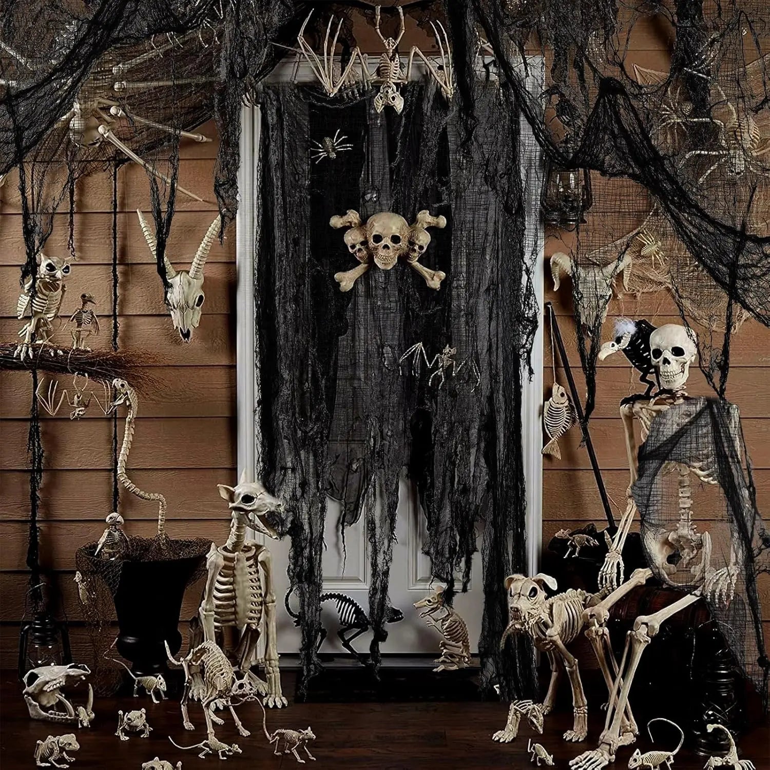 Halloween Creepy Cloth Black Gauze – Haunted House Gothic Décor, Scary Party Prop