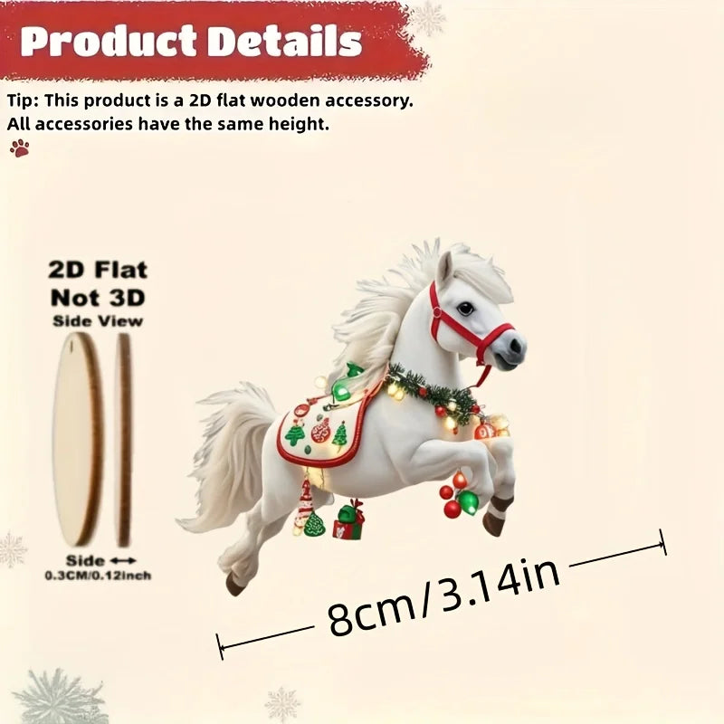 10PCS Elegant White Horse 2D Wooden Christmas Tree Decorations