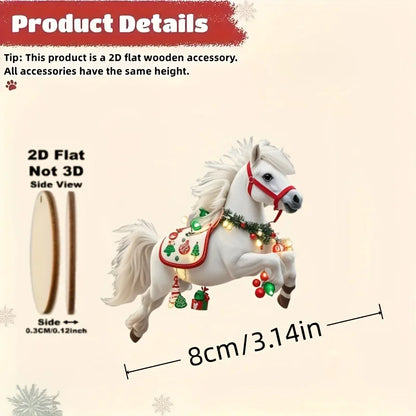 10PCS Elegant White Horse 2D Wooden Christmas Tree Decorations