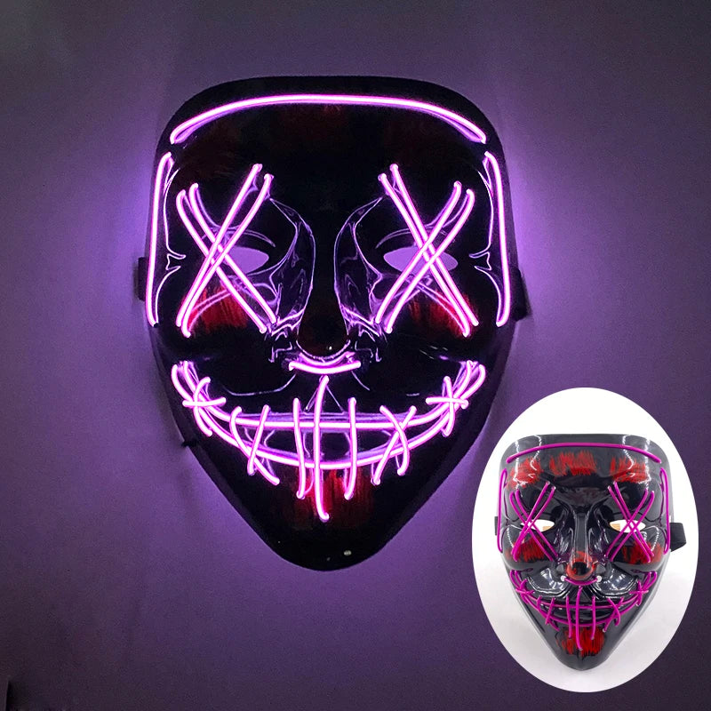 Glowing LED Purge Mask – Wireless Luminous Party Headgear with Flashing Modes for Festivals & Halloween