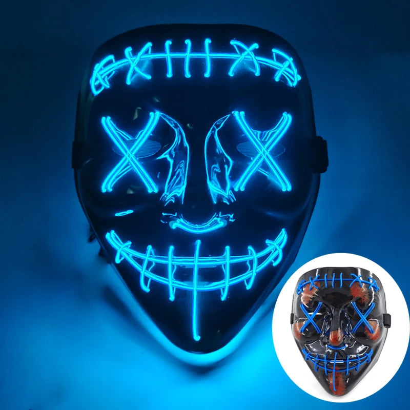 Glowing LED Purge Mask – Wireless Luminous Party Headgear with Flashing Modes for Festivals & Halloween