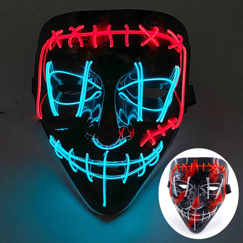 Glowing LED Purge Mask – Wireless Luminous Party Headgear with Flashing Modes for Festivals & Halloween