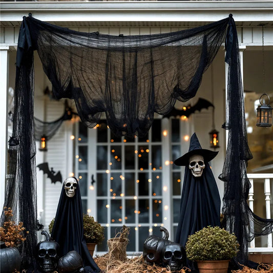 Halloween Creepy Cloth Black Gauze – Haunted House Gothic Décor, Scary Party Prop