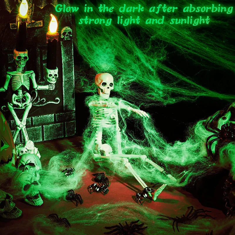 Halloween Luminous Spider Web Decorations – Glow in Dark Cobwebs for Outdoor & Indoor Scary Party Props
