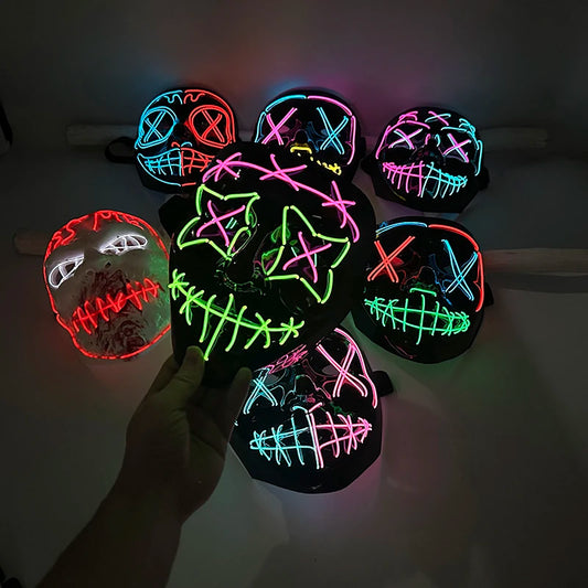 Glowing LED Purge Mask – Wireless Luminous Party Headgear with Flashing Modes for Festivals & Halloween