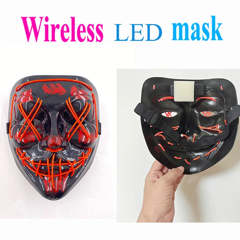 Glowing LED Purge Mask – Wireless Luminous Party Headgear with Flashing Modes for Festivals & Halloween