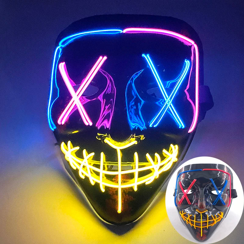 Glowing LED Purge Mask – Wireless Luminous Party Headgear with Flashing Modes for Festivals & Halloween