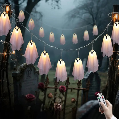 10 Ghost String Lights – Waterproof 8 Modes Halloween Decor