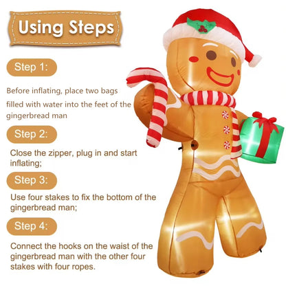 8FT/2.4M Christmas Inflatable Gingerbread Man with LED Lights