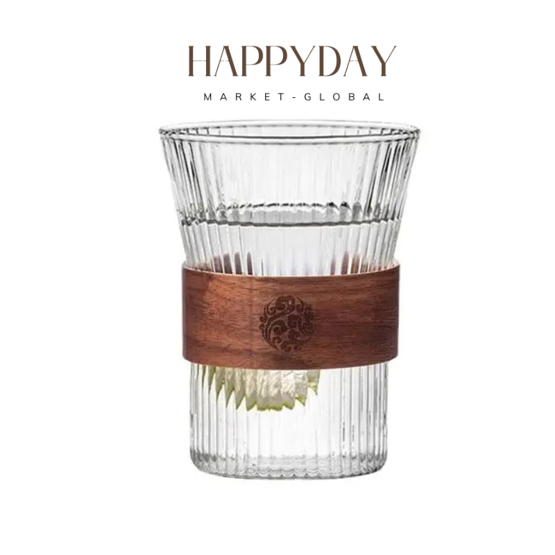 HAPPYDAY - Japanese Style Glass Coffee Mug with Walnut Sleeve