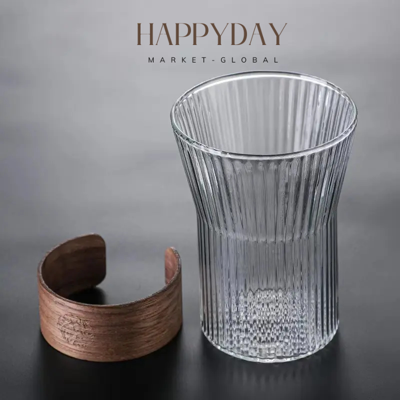 HAPPYDAY - Japanese Style Glass Coffee Mug with Walnut Sleeve