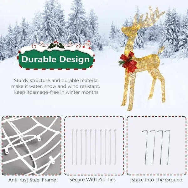 3D Lighted Reindeer – 1 Piece With 90 LED Lights