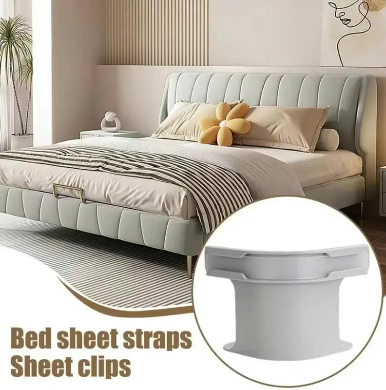 Secure Sheet Holder Straps – Heavy-Duty Bed Sheet Fasteners, Universal Fit, Easy One-Time Installation, Set of 4 (Grey & White)